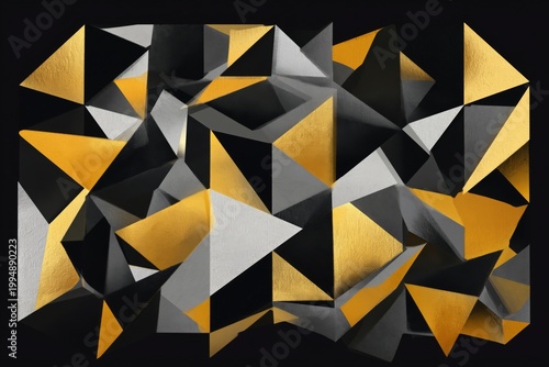 Abstract Pattern of Black, Gold, and Gray Shapes With Sharp Edges Creating a ...