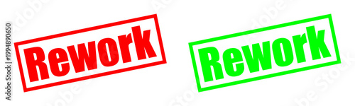 Rework stamps in red and green against a dark background isolated on transparent background