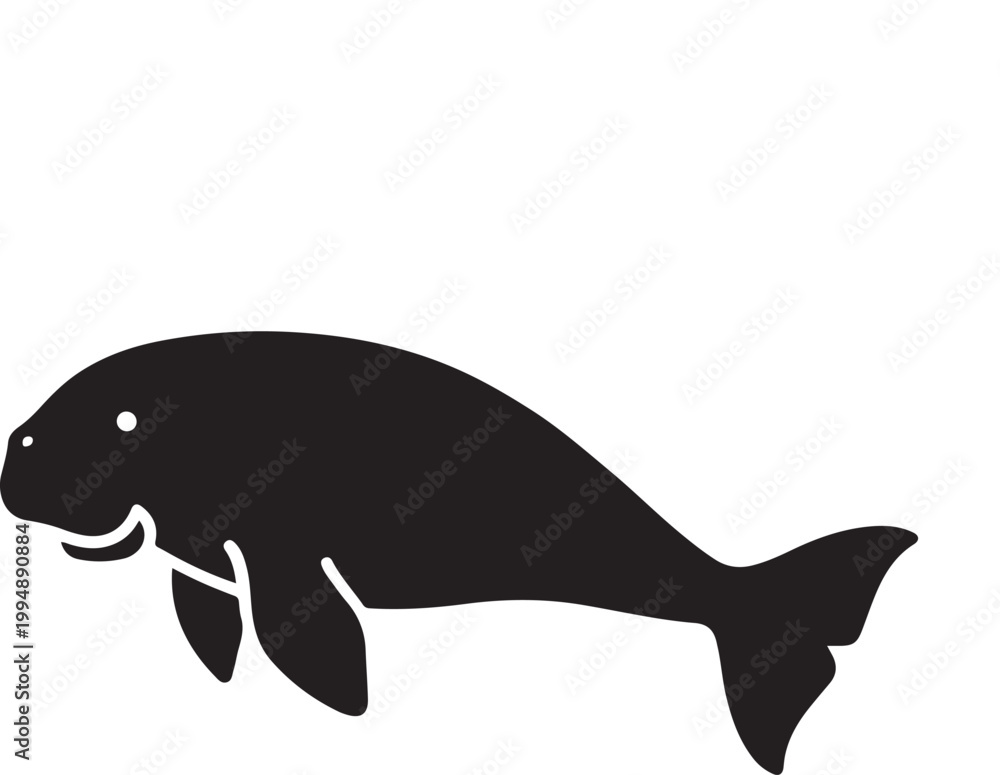 Fototapeta premium Cartoon illustration of a blue dolphin and shark isolated on a white background as a vector art icon representing marine life and underwater aquatic animals swimming in the ocean water