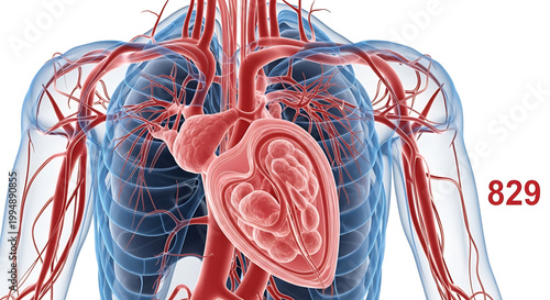 A detailed illustration of the human heart and circulatory system