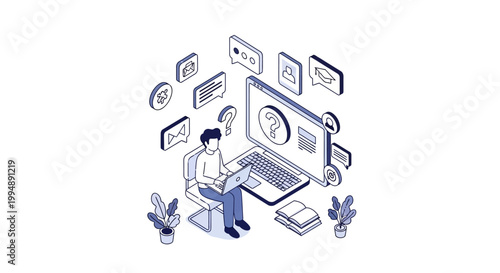 Isometric E-Learning and Online Support Concept Illustration with Digital Icons