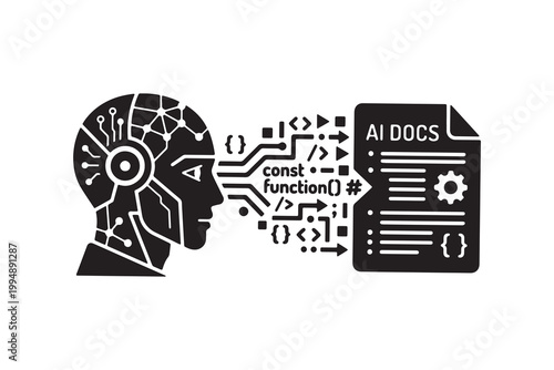Artificial intelligence transferring data to documentation showcasing machine learning concepts on transparent background