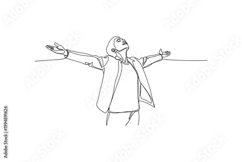 Continuous Line Art Person Outstretched Arms Vector Illustrator
