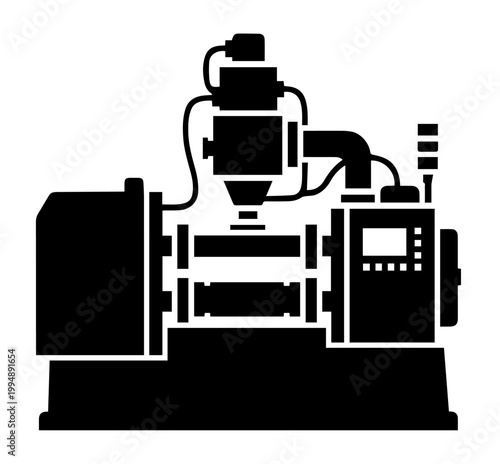 Horizontal Injection Molding Machine Silhouette Vector Icon for Plastic Manufacturing Industrial Factory Production and Engineering Process Design