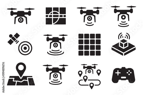 Cartography path terrain marker drone icons satellite mapping vector scanner flight icon navigation geolocation system concept