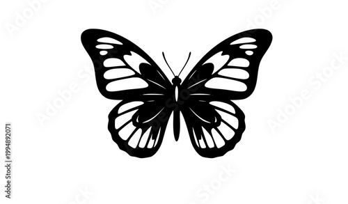 Trendy butterfly vector emblem with black decorative wings isolated design