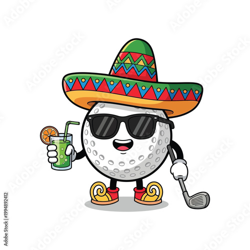 Festive cinco de mayo golf ball mascot celebrating mexican heritage golf fun