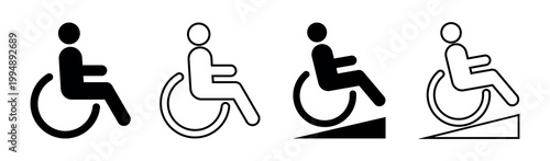 Disabled Ramp Access Icons Set Vector Design Isolated on White Background. Wheelchair Ramp Icons Collection. Accessibility Flat Pictogram, Care for The Handicapped Person.