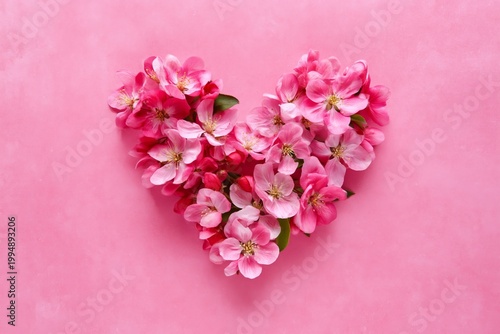 Flowers Arranged in Heart Shape on Pink Surface in Creative Display for Speci...