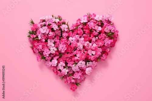 Flowers Arranged in Heart Shape on a Pink Background During Daylight