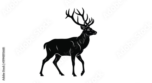 Majestic Stag Deer Silhouette Vector with Detailed Antlers Minimalist Wildlife Logo Design for Branding Tattoo Emblem and Nature Graphics