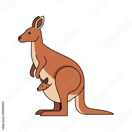 Cute Kangaroo with Joey in Pouch Vector Illustration