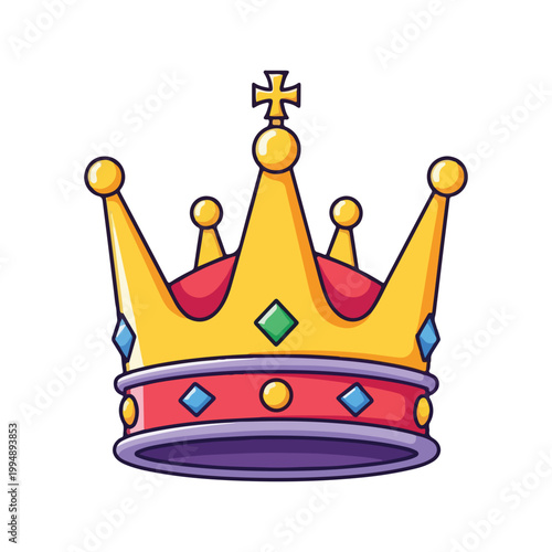 Golden Royal Crown with Jewels Cartoon Vector Illustration