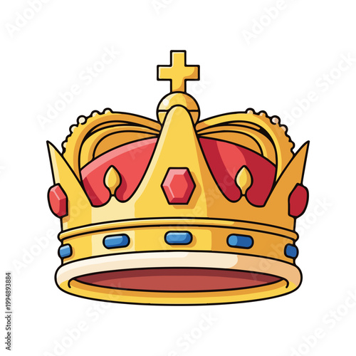 Golden Royal Crown with Jewels and Cross Vector Illustration