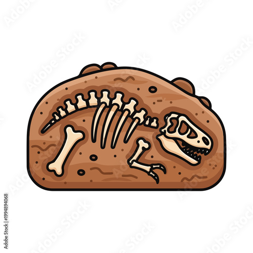 Cartoon Dinosaur Skeleton Fossil in Earth Soil Vector