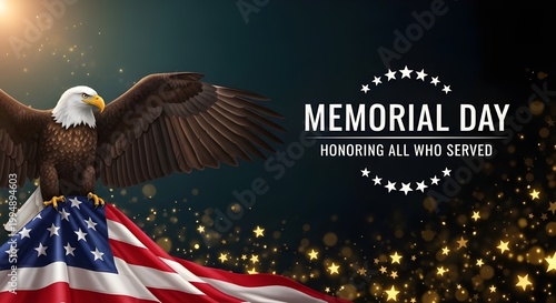 American flag with the text Memorial day.
