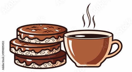 Stack of rich chocolate cookies with a steaming cup of coffee