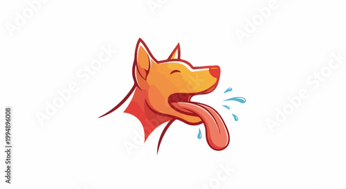 Stylized dog with mouth open, tongue out, and water droplets splashing