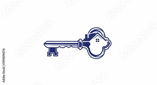 Stylized house key with a blue outline and a sketch-like texture