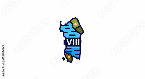Stylized map of island region with horizontal lines and Roman numeral VIII