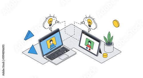Isometric Online Mentorship and Digital Coaching Illustration Concept