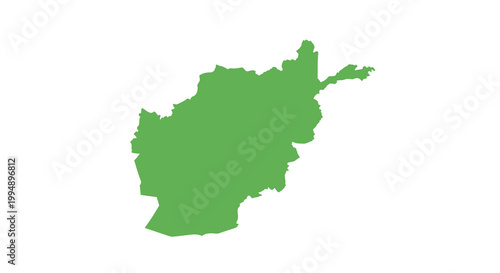 A solid green silhouette depicts the geographical shape of afghanistan showcasing its mountainous terrain high quality professional detailed