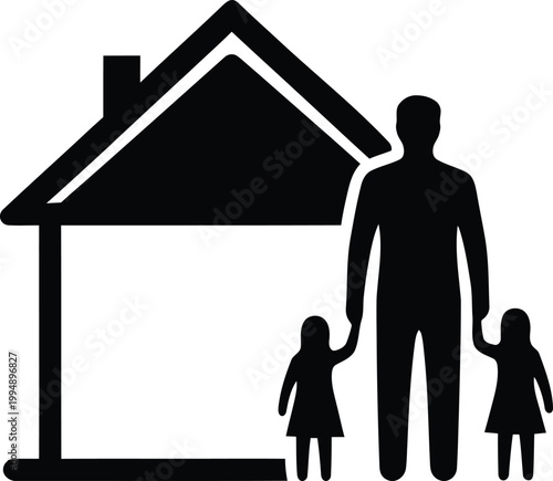 Family silhouette with house icon representing home security and togetherness