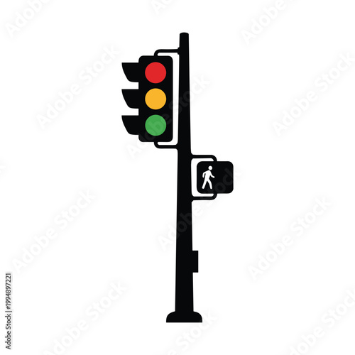 Traffic light for pedestrians and vehicles, vector illustration isolated on transparent background.