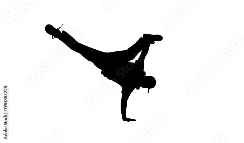 Breakdance male dancer silhouette freeze pose vector illustration isolated on white background
