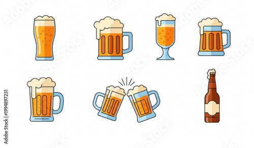 Beer glasses icon bundle with mug pint and brewery drink set