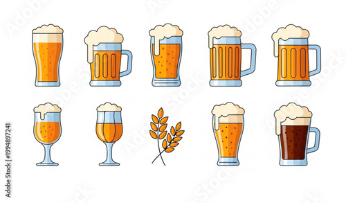 Beer glasses vector bundle with mug pint craft lager and ale set