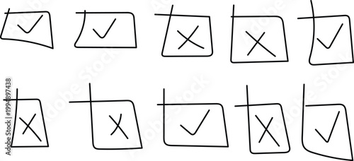 Hand drawn checkbox icons set of simple hand drawn check and x mark symbols for ui design