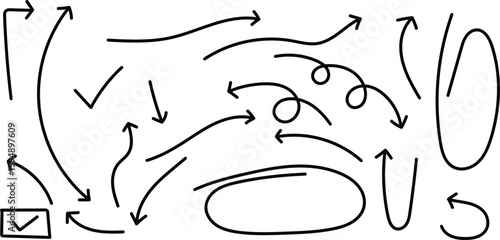Hand drawn flowchart conceptual diagram with arrows shapes and checkbox