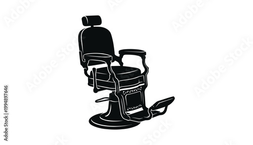 Vintage barber chair black silhouette vector illustration transparent background isolated object.