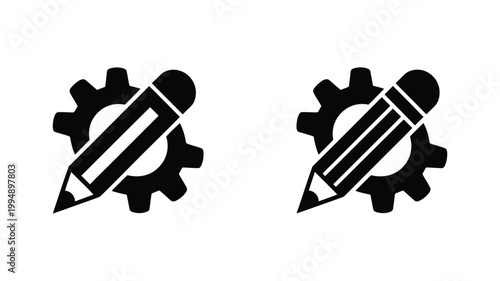 Technical design and engineering icons featuring pencil and gear symbol engineering creative technical mechanical
