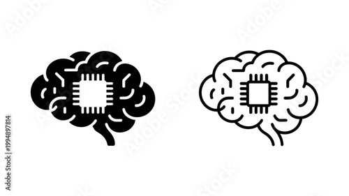 Ai brain icon with microchip integration artificial intelligence microchip technology computer processing