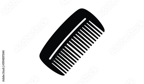 Black Comb with Fine Teeth on White Background, Personal Hygiene and Grooming, Minimalist Design, Isolated Object