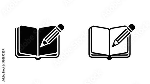 Open book with pencil icon writing education and creativity symbol education creativity knowledge learning
