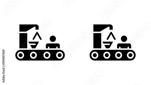 Assembly line with worker and machine icon manufacturing and factory work assembly manufacturing production