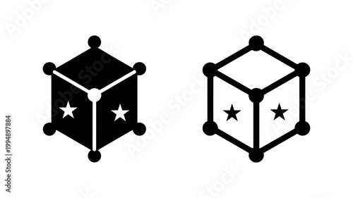 Geometric cube with stars icon abstract shape 3D object and design element geometric abstract construction