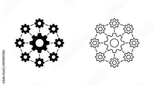 Network of gears icon illustrating connectivity and collaboration with connection collaboration teamwork mechanism