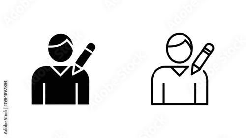 Person icon with a pencil representing profile editing or content creation information document business