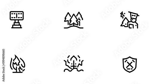 Icon set for various concepts: A collection of simple, black and white line icons representing diverse concepts, perfect for digital design and user interfaces.