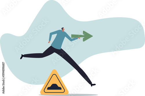 Business slow down due to obstacles, difficulty or speed limit, beware of crisis ahead or recession, economic depression.human life and situation.