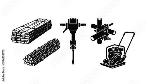 Construction equipment and materials transparent background vector graphics.