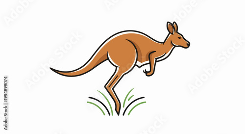Stylized brown kangaroo leaping over green and black grass