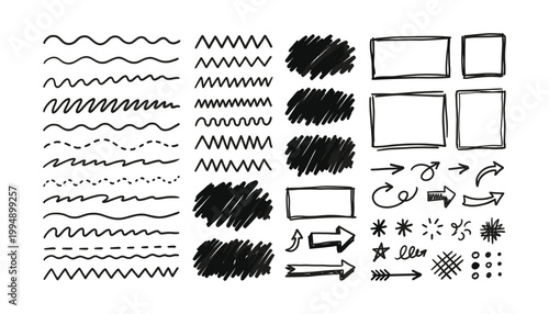 Hand drawn doodle elements vector graphic with transparent background abstract elements and frames for design.