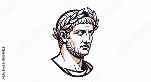 Stylized bust of a man wearing a laurel wreath, classical style