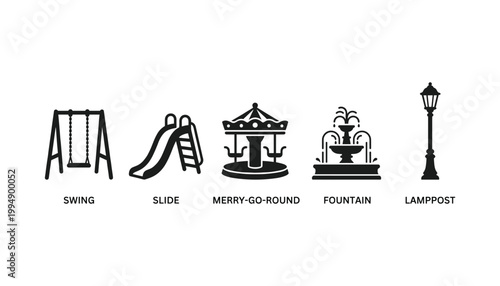 Set of park and outdoor recreation flat icons on transparent background vector illustration.