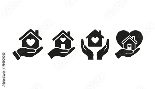 Four home care and support service vector icons transparent background illustration.